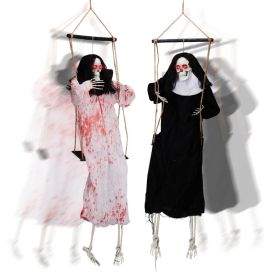 Outdoor Halloween Decorations 2 Packs Hanging Ghosts Decor With Lighted Up Eyes And Horror Scream,3ft Scary Grim Reaper Swinging Ghost Flying For Yard