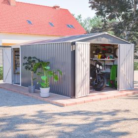 10x14 FT Outdoor Metal Storage Shed, Large Garden Shed Tool Shed with 3 Lockable Doors & Side Door, Waterproof Yard Building with 4 Air Vents for Back