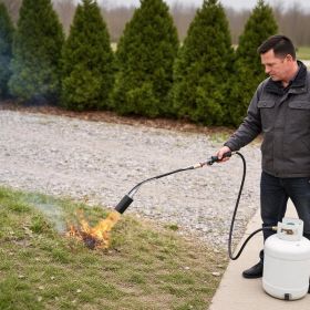 Heavy Duty Weed Torch with Piezo Ignition, 180,000 BTU Propane Torch Compatible with 1lb to 100lb Tanks & MAPP Fuel, 10FT Hose, for Weeding, Melting I