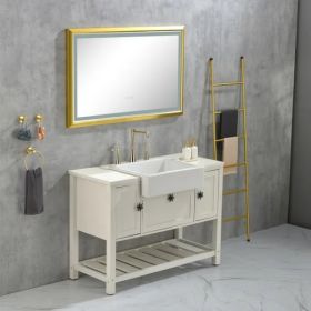 42x24 Inch LED Frontlit Bathroom Mirror with Metal Frame, Wall Mounted Vanity Mirror with Smart Touch Button, Anti-Fog, Memory Function, 3 Colors, Ste