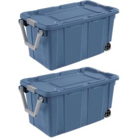 40 Gallon Durable Plastic Storage Tote With Latching Lid And Pull Handle, Blue, 2 Pack  Shipment From Walmart