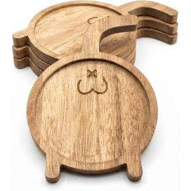 Set Of 4 Funny Cat Butt Wooden Coasters, Animal-Shaped Drink Mats And Novelty Cat Lover Gift