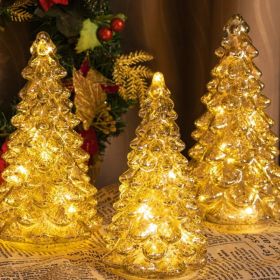Lighted Glass Christmas Tree Figurine With Timer Set Of 3 Mercury Glass Christmas Decoration