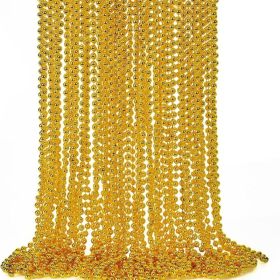 12PCS Mardi Gras Beads Necklace Set, 33 Gold Beaded Necklaces, Festive Party Accessories For Mardi Gras, St. Patrick's Day & Christmas
