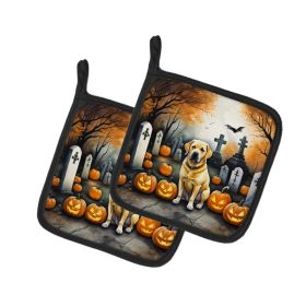 Yellow Labrador Retriever Spooky Halloween Pair of Pot Holders Kitchen Heat Resistant Pot Holders Sets Oven Hot Pads for Cooking Baking BBQ, 7 1/2 x 7
