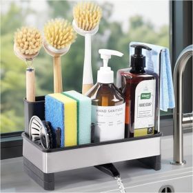 Kitchen Sink Sponge Holder Caddy Organizer With Dish Brush Storage, Countertop Rack For Sponges, Scrubbers, Soap And Cleaning Tools