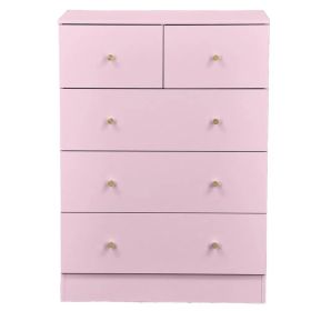 Macaron powder, particleboard with melamine veneer, 66*40*91cm, 3+2 drawer cabinet, matte gold handles