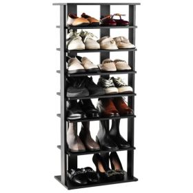 7-Tier Double-Row Shoe Rack With Adjustable Shelves, Anti-Tipping Narrow Storage Rack For Entryway Closet-Black