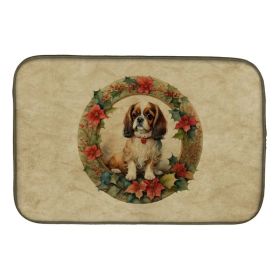 English Toy Spaniel Christmas Flowers Dish Drying Mat Absorbent Dish Drying Mat Pad for Kitchen Counter Dish Drainer Mat for Countertop, 14 x 21", Mul
