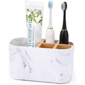 Toothbrush And Toothpaste Holder With Bamboo Divider, Detachable Bathroom Countertop Organizer With Drainage And Anti Slip Base