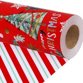 Red Christmas Wrapping Paper, Classic Tree & Candy Cane Striped