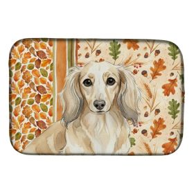 Longhaired Cream Dachshund Heirloom Fall Dish Drying Mat Absorbent Dish Drying Mat Pad for Kitchen Counter Dish Drainer Mat for Countertop, 14 x 21",