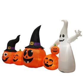 8FT Long Halloween Inflatables Pumpkins Ghost Outdoor Decorations,Blow Up Yard Decoration With Built-in LEDs Lighted For Lawn Garden Outside Indoor De