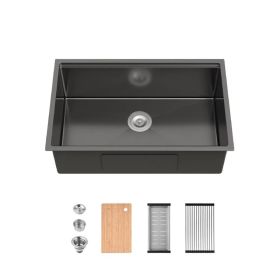 Stainless Steel Kitchen Sink, 30â€³x19â€³ Single Bowl, Undermount Handmade Sink in Black, with Cutting Board, Colander[Unable ship weekends, TK/TEMU o