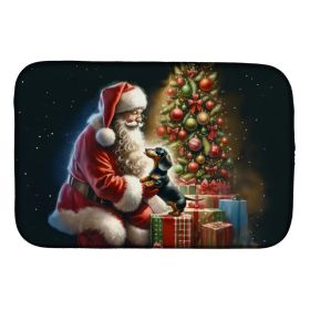 Dachshund and Santa Claus Dish Drying Mat Absorbent Dish Drying Mat Pad for Kitchen Counter Dish Drainer Mat for Countertop, 14 x 21", Multicolor