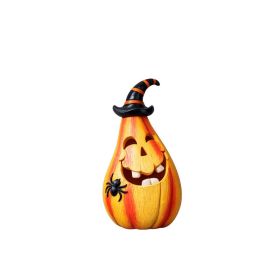 Halloween Resin Pumpkin Decor, Witch Hat Teardrop Pumpkin Lantern With Spider, Light Up Halloween Tabletop Ornament For Home Party Decor