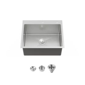 Kitchen Sink, 23â€³x19â€³ Single Bowl, Overmount Handmade Sink in Dark Gray, with US Standard Drain and Hook[Unable to ship on weekends,usps/fedex]