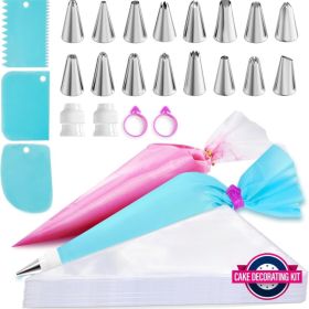 Piping Bags And Tips Set, 11.8 Inch 100 Anti Burst Piping Bags, 124 Pcs Cake Decorating Kit With 16 Piping Tips, 1 Reusable Pastry Bags, 3 Cake Scrape