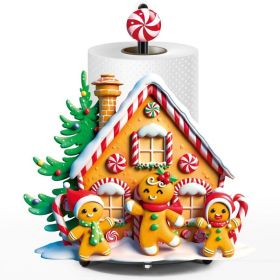 Christmas Paper Towel Holder, 3D Gingerbread House Design, Large Metal Towel Stand For Kitchen, Bathroom Countertop & Holiday Decor