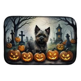 Cairn Terrier Spooky Halloween Dish Drying Mat Absorbent Dish Drying Mat Pad for Kitchen Counter Dish Drainer Mat for Countertop, 14 x 21", Multicolor