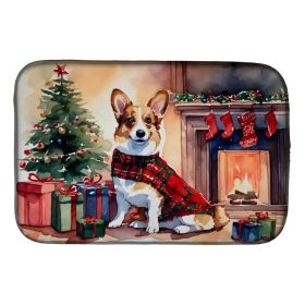 Corgi Cozy Christmas Dish Drying Mat Absorbent Dish Drying Mat Pad for Kitchen Counter Dish Drainer Mat for Countertop, 14 x 21", Multicolor
