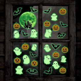 3-Sheet Glow-in-the-Dark Halloween Window Clings, Pumpkin And Ghost Luminous Stickers For Spooky Party And Wall Decor