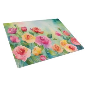 NEW Roses in Watercolor Glass Cutting Board Decorative Tempered Glass Kitchen Cutting and Serving Board Large Size Chopping Board