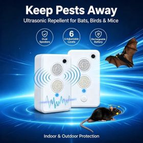 Indoor Outdoor Pest Deterrent - Ultrasonic Bat Bird Mouse Repeller with 6 Levels, 70-80H Runtime, 753Sq.ft Coverage, Safe Humane Design