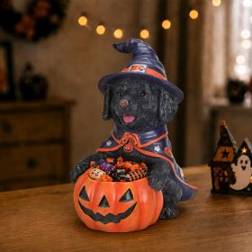 Not For Sale On Wayfair--- Halloween Black Labrador Retriever Witch Puppy Figurine, Cute Dog Holding Pumpkin Candy Bowl Decoration