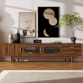 78inch TV Stand For TVs Up To 85, Modern TV Cabinet With Fluted Glass Doors  2 Drawers, For Living Room, Entertainment Center With Cable Management, S
