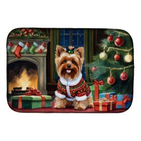 Yorkshire Terrier Cozy Christmas Dish Drying Mat Absorbent Dish Drying Mat Pad for Kitchen Counter Dish Drainer Mat for Countertop, 14 x 21", Multicol