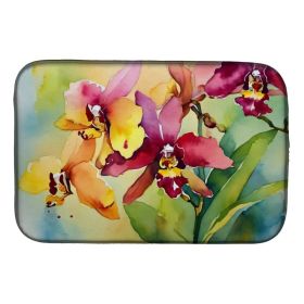 Orchids in Watercolor Dish Drying Mat Absorbent Dish Drying Mat Pad for Kitchen Counter Dish Drainer Mat for Countertop, 14 x 21", Multicolor