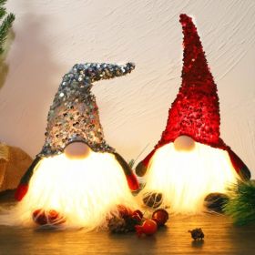 12 In Lighted Christmas Gnome, Handmade Sequins Hat Scandinavian Swedish Tomte, Light Up Elf Holiday Present, Battery Operated Winter Tabletop Christm