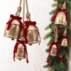 Charming Vintage Christmas Decor Set Of 3 Gold Metal Bells