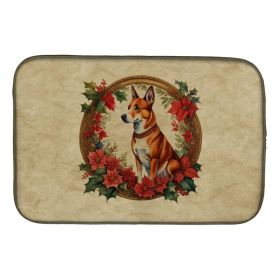 Basenji Christmas Flowers Dish Drying Mat Absorbent Dish Drying Mat Pad for Kitchen Counter Dish Drainer Mat for Countertop, 14 x 21", Multicolor
