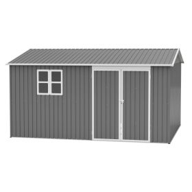 12x10 FT Outdoor Storage Shed Metal, Large Garden Tool Sheds Outdoor with Lockable Doors, Waterproof Steel Utility Storage Building, Heavy Duty Equipm