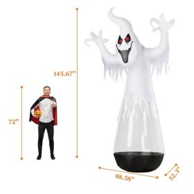 12ft Inflatable Halloween Decor Half-Body Clear PVC White Ghost With 2 LED Lights & 1 Stage Light,Black & White,12V 2000mA US Power Adapter