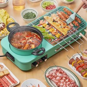 Electric Hot Pot with Grill,1600W 3-in-1 Smokeless Raclette Table Grill for Kitchen, Barbecue Shabu Hot Pot with Non-Stick Cooking Removable Plate, Du