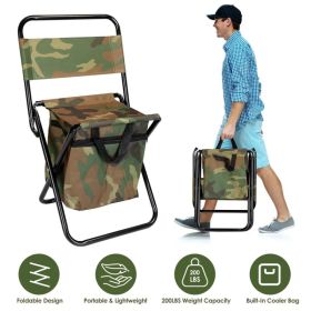 Collapsible Fishing Chair with Built-in Insulated Cooler Bag, Portable Oxford Outdoor Chair with Backrest, 200lbs Weight Capacity for Camping Concert