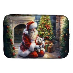 Westie and Santa Claus Dish Drying Mat Absorbent Dish Drying Mat Pad for Kitchen Counter Dish Drainer Mat for Countertop, 14 x 21", Multicolor