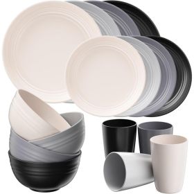 16 Piece Plates And Bowls Set For 4, Plastic Dinnerware Set, Lightweight Reusable Tableware For Home, Kitchen, Camping & Grey