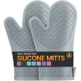 Silicone Oven Mitts, Heat Resistant 2PCS Oven Mitts With Soft Cotton Lining, Waterproof Non-Slip Grip Oven Glove, Kitchen Potholder Mits For BBQ, Baki