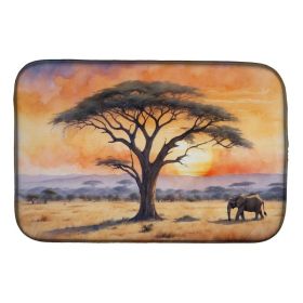 Elephants Savanna Sunrise Dish Drying Mat Absorbent Dish Drying Mat Pad for Kitchen Counter Dish Drainer Mat for Countertop, 14 x 21", Multicolor