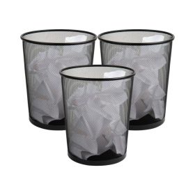 Mesh Trash Can, Set of 3, Waste Paper Basket, Metal, 11.5"L x 11.5"W x 13.75"H, Black