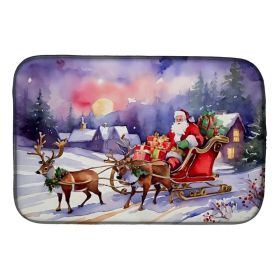 Christmas Santa and Sleigh Dish Drying Mat Absorbent Dish Drying Mat Pad for Kitchen Counter Dish Drainer Mat for Countertop, 14 x 21", Multicolor
