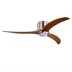 52 Inches Recessed Ceiling Fan Solid Wood Blade Ceiling Fan With Light Strip Remote Control, Noiseless Reversible Motor, 6 Speed, Suitable For Patio L