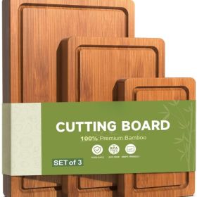 3 Piece Carbonized Bamboo Cutting Board Set, Deep Carbonized Chopping Boards For Kitchen Food Preparation And Meal Prep
