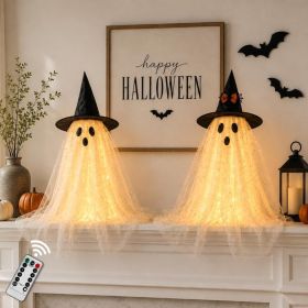 2 Piece Halloween Ghost Decorations With String Lights, Remote Control Spooky Indoor Decor