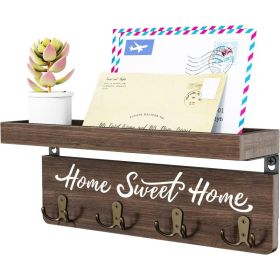 Wall Mount Key Holder With 8 Hooks, Brown Cozy Home Sign And Key Rack For Entryway, Hallway, Doorway And Home Organization