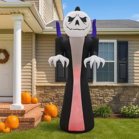 12ft Pumpkin Head Grim Reaper 1 Tri-Colored Flame Light Halloween Inflatable Decoration 12V